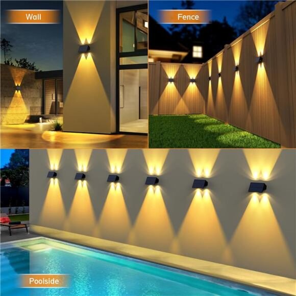 Solar fence lights outdoor warm white RGB waterproof wall deck patio yard up dow - Picture 6 of 7